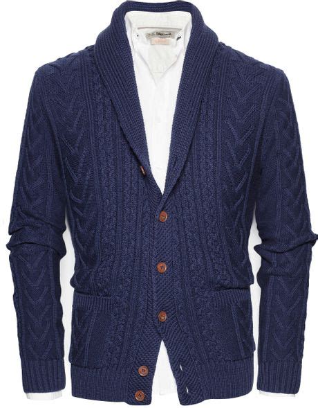 Mango Shawl Collar Cableknit Cardigan In Blue For Men Navy Lyst