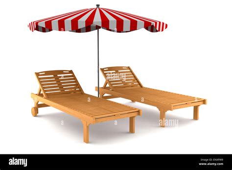 Two Beach Chairs And Umbrella Isolated On White Stock Photo Alamy