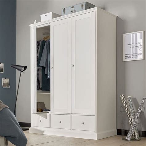 Ashby White Painted Triple Wardrobe With Drawer Oak Furniture Uk