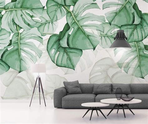 Murwall Leaf Wallpaper Palm Tree Wall Murals Tropical Leaves Wall Decor