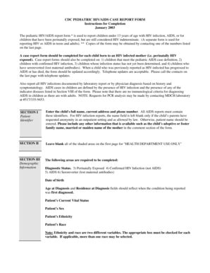 Fillable Online Michigan Cdc Pediatric Hiv Aids Case Report Form