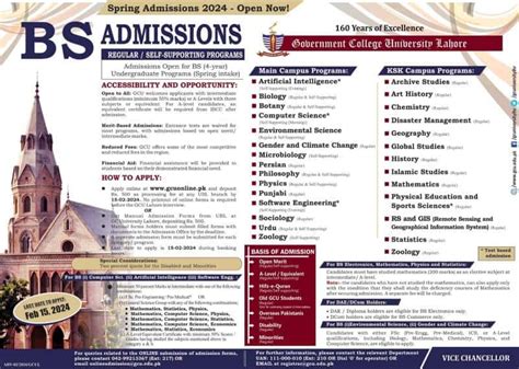 GCU Lahore Announces Spring Admissions 2024 For BS Programs Daily