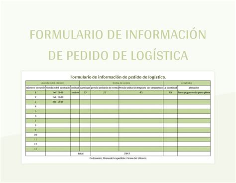 Plantilla De Excel Formulario De Informaci N De Pedido De Log Stica Y