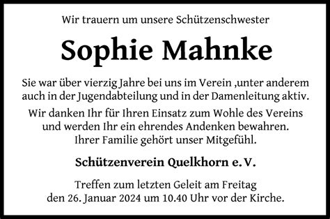 Traueranzeigen Von Sophie Mahnke Trauer Gedenken