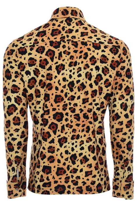 Mens S Leopard Print Button Up Stretch Long Sleeve Shirt Large