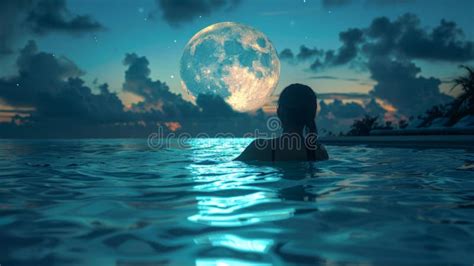 Woman Swimming In The Sea At Moonlight Stock Image Image Of Romantic Fantasy 316052607