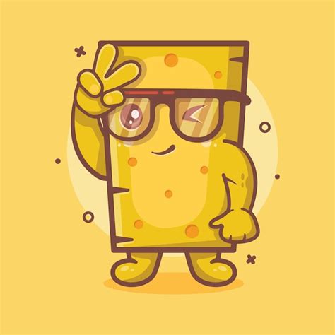 Premium Vector Cute Cheese Character Mascot With Peace Sign Hand