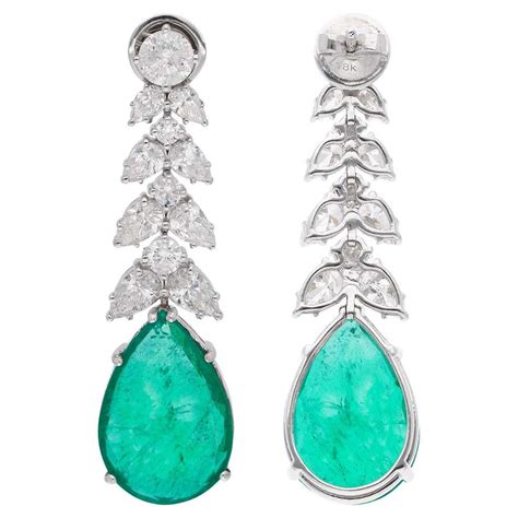 Pear Zambian Emerald Gemstone Earrings Diamond 18 Karat White Gold Fine Jewelry For Sale At 1stdibs