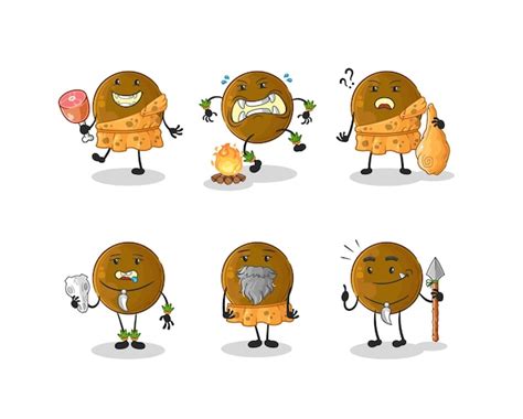 Premium Vector Avocado Stone Primitive Man Group Character Mascot Vector