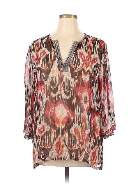 Chico S Polyester Brown Sleeve Blouse Size Xl Off