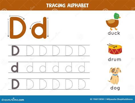 Handwriting Practice With Alphabet Letter Tracing D Stock Vector