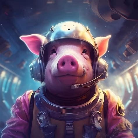 Retrato Do Astronauta Space Pig E Da Espa Onave Na Ia Generativa Do