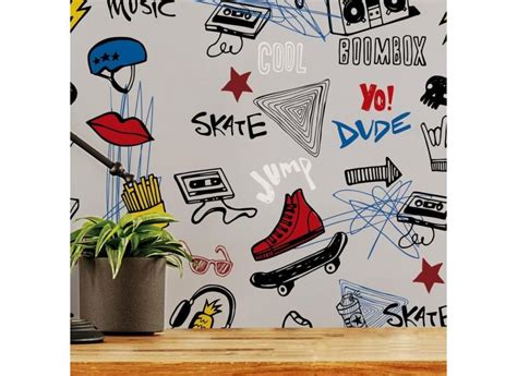 Papel De Parede Skate Radical Nude Quarto Infantil Menino Criança Pré Adolescente Teen Lavável