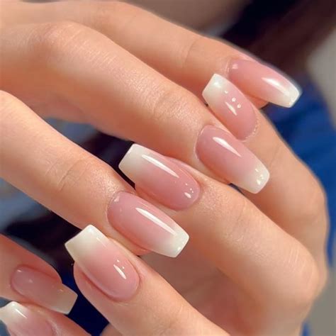 Andging French Tip Press On Nails White Coffin Short Ombre Fake Nails With Gradient