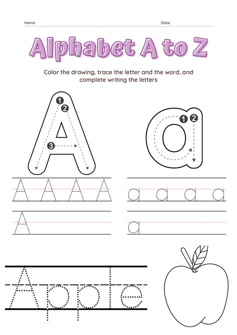 Alphabet A To Z Tracing Letters And Words Writing Them And Coloring