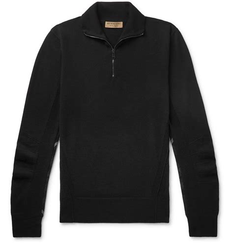 Burberry Slim Fit Check Trimmed Merino Wool Half Zip Sweater Men