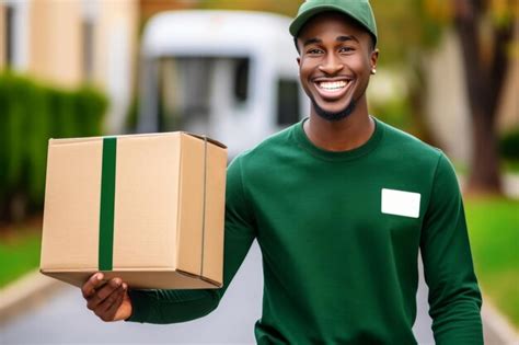 Premium Ai Image African American Delivery Man With Parcel Box Over