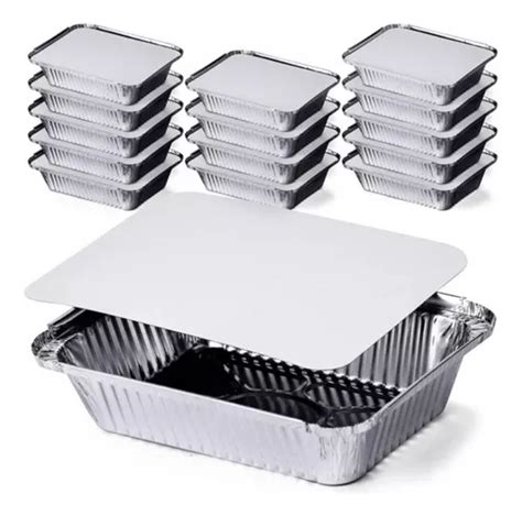 100 Bandeja Envase Aluminio Desechable Con Tapa 17x13x5cm Cuotas Sin