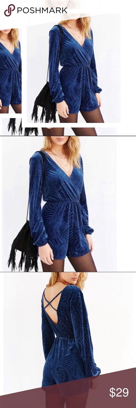 Uo Urban Outfitters Ecoté Navy Velvet Romper Urban Outfitters