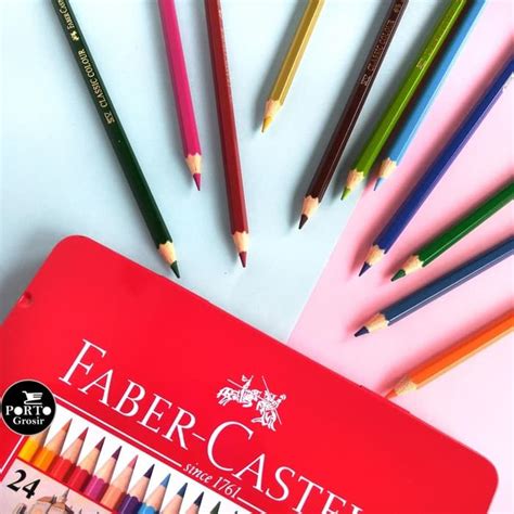 Faber Castell 24 Long Classic Colour Pencils Tin Case Pensil Warna