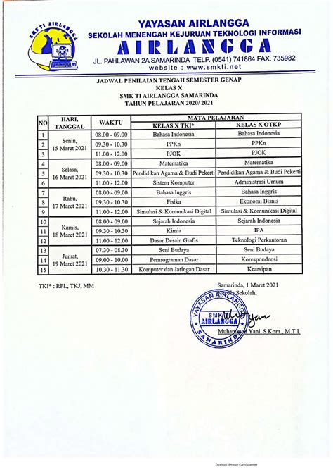 Smk Ti Airlangga Samarinda Jadwal Pts Dan Us Tahun Ajaran