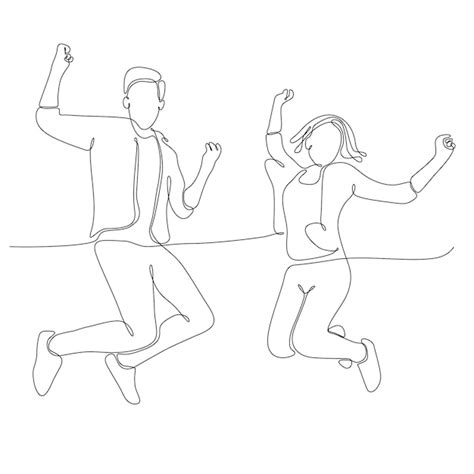 Premium Vector Continuous Line Drawing Of Happy Jumping Couple