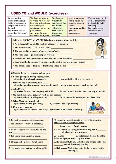 Used To And Would Exercises English Esl Worksheets Db Excel