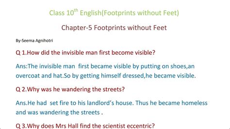 Footprints Without Feet Chapter 5 Class 10th English Footprints