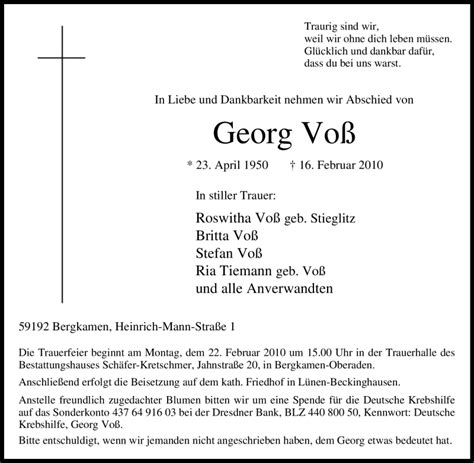 Traueranzeigen von Georg Voß Trauer in NRW de