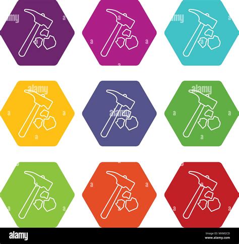 Minning Hand Hammer Icons Set 9 Vector Stock Vector Image Art Alamy