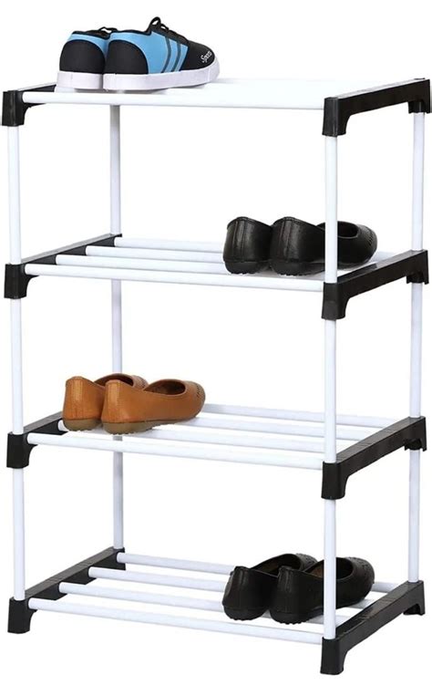 Polished Mild Steel Metal Shoe Rack Cabinet 4 Shelves Free Standing