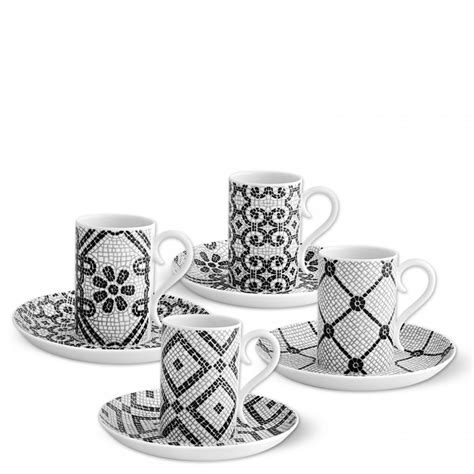 Set 4 Assorted Designs Espresso Cups Saucers 105ml William Ashley