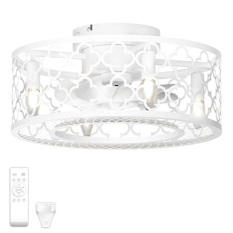 Coolbull White Low Profile Ceiling Fan, Bladeless Caged Ceiling Fans ...