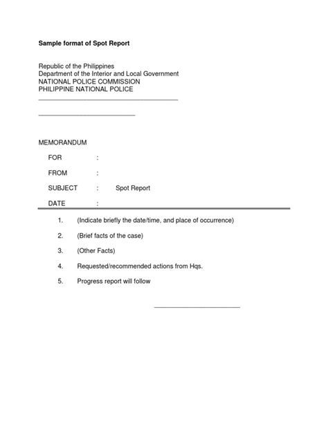 Pnp Spot Report Blank Sample Pdf