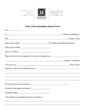 Fillable Online Letter Of Recommendation Request Form Herron High