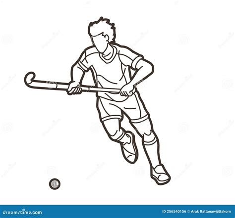 Field Hockey Sport Male Player Action Cartoon Graphic Vector Stock