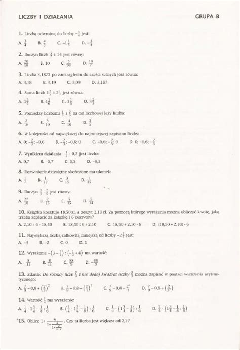 Test Z Matematyki Klasa Liczby I Dzialania M Dry