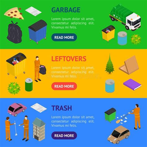 Garbage Recycling Concept Banner Horizontal Set D Isometric View