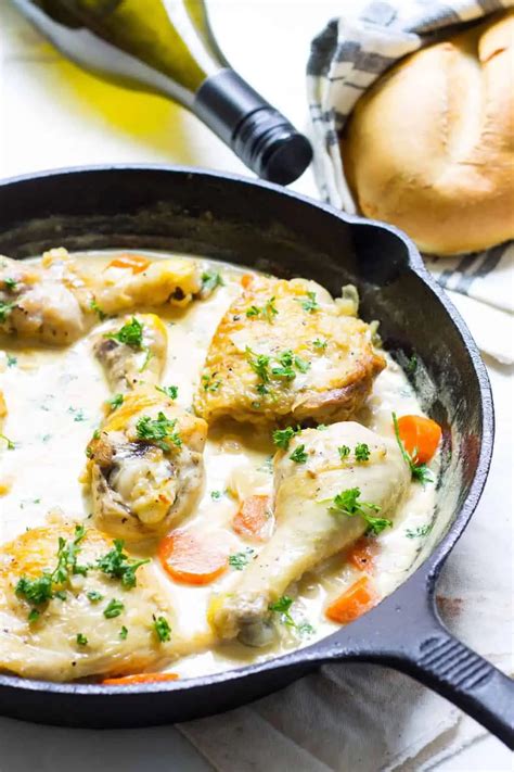 Chicken in White Wine Sauce (Coq au Vin Blanc) - Mon Petit Four®