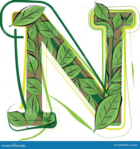 Green Leaf Alphabet Illustration LETTER N Stock Vector Illustration