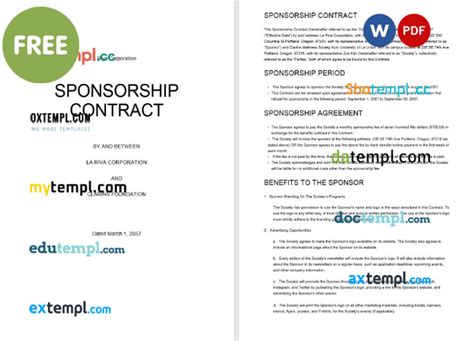 Free Sponsorship Contract Template Word And Pdf Format Download At