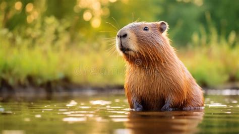 Capybara Bathing in the Lake, Portrait Stock Image - Image of allure ...