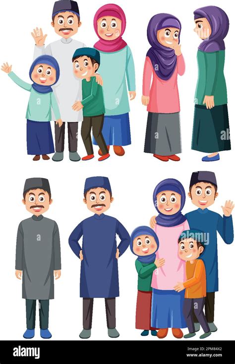 Diverse Muslim Cartoon Characters Set Illustration Stock Vector Image