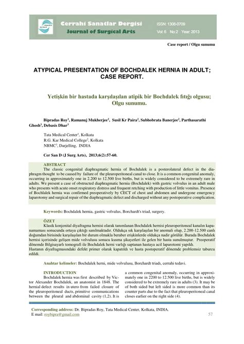 Pdf Atypical Presentation Of Bochdalek Hernia In Adult Case Report