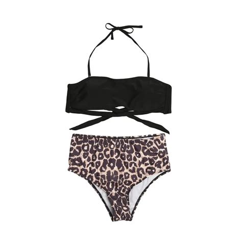 Hot Summer Women Bikini Set Sexy Leopard Print High Waist Swimwear Ladies Bandeau Bandage Padded