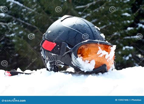 Ski Helmet with Goggles on the Snow Stock Photo - Image of protection ...