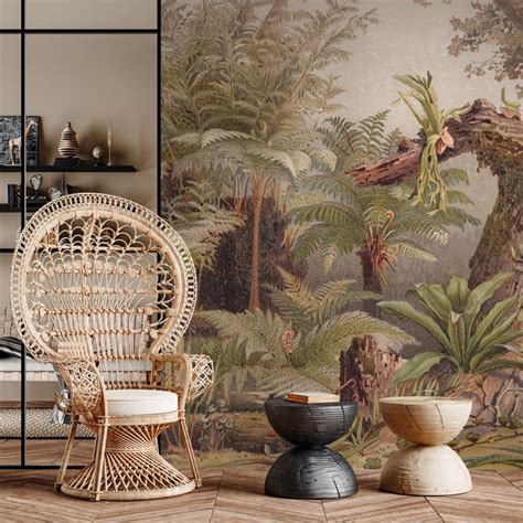 Green Brown Vintage Tropical Wallpaper Mural Feathr Official Site