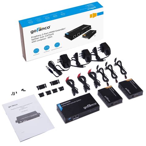 Gofanco 2 Port HDMI Extender Splitter Over CAT5e 6 165ft 50m