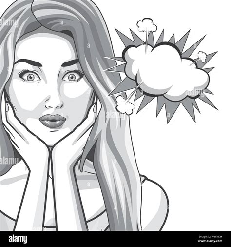 Pop Art Beautiful Woman Cartoon In Black And White Stock Vector Image And Art Alamy