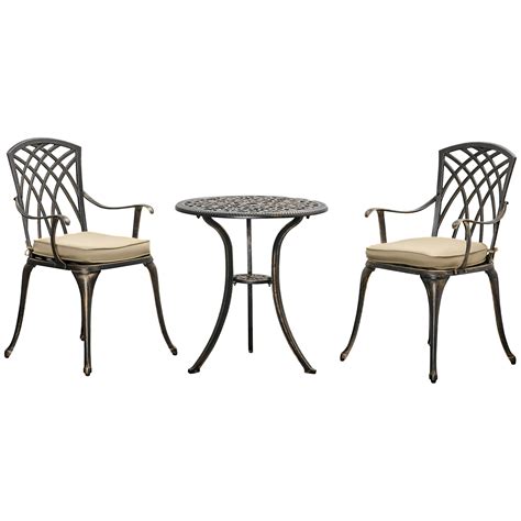 Outsunny Piece Cast Aluminium Garden Bistro Set For With Parasol